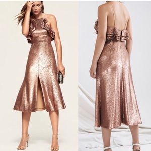 Rose gold copper sequin midi cocktail dress new